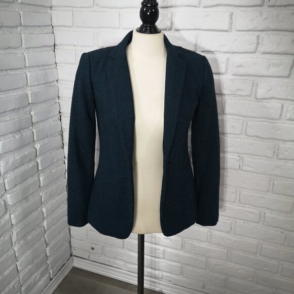 Banana Republic Ladies Size 0 Dark Teal & Black Lined Wool Blend Blazer - Picture 6 of 11
